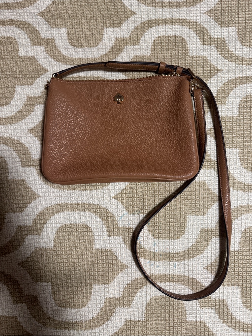 Kate Spade Kayla Triple Crossbody Pebbled Leather Crossbody Bag in Brown